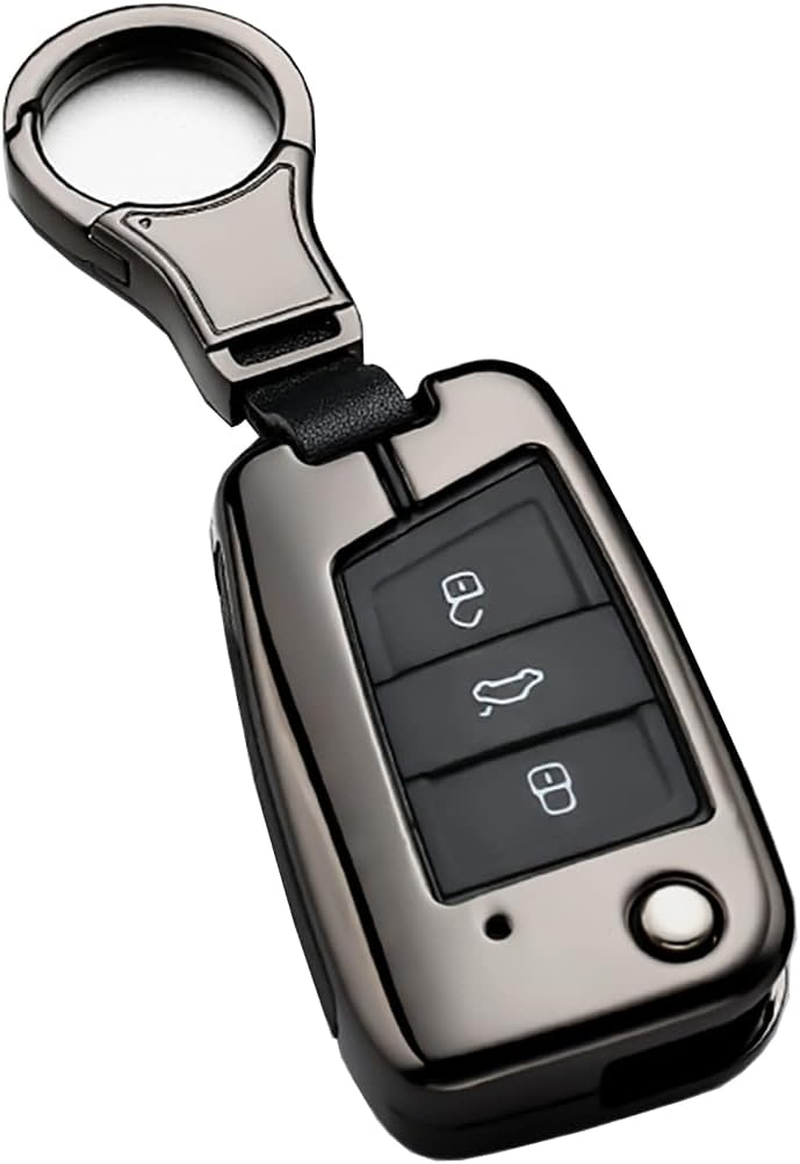 Ontto Stylish Key Fob Cover Fit for VW Flip Key Case Key Protector Metal Key Shell