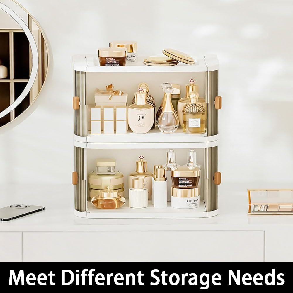 Ranqisys 2-Pack Desktop Storage Boxes with Drawers, Stackable Plastic Organizer for Cosmetics, Jewelry, Hair Accessories, Office Supplies, Masks & Medicine, Folding Design image number 3