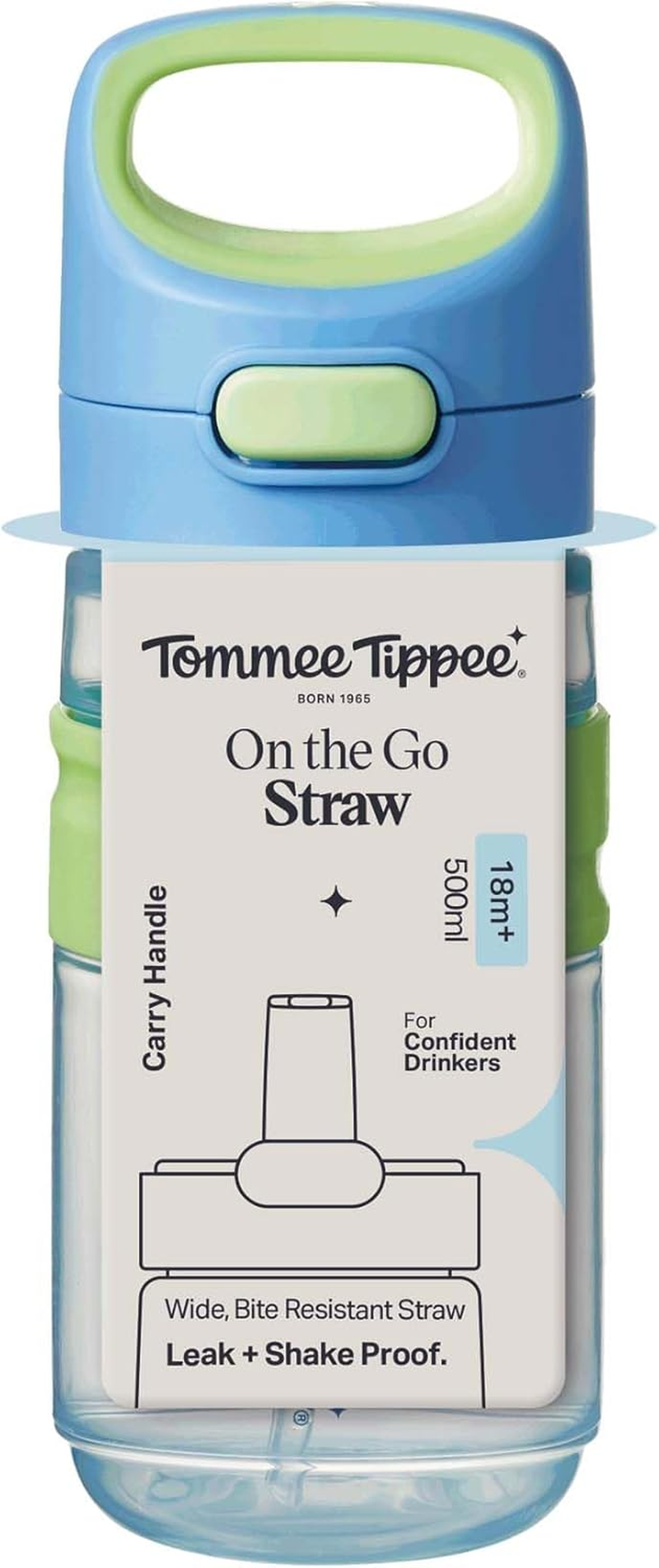 Tommee Tippee On-The-Go Straw Cup, 500Ml, Non-Spill Sporty Toddler Water Bottle for 18 Months+, Push-To-Open Lid Helps Keep Wider Straw Clean, Assorted Colours, 1 Pack image number 5