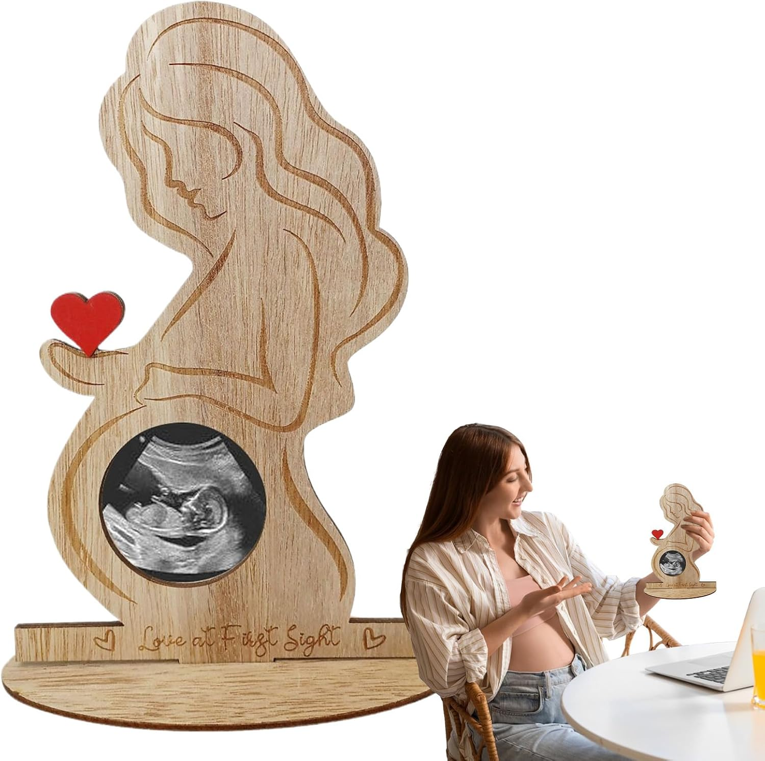 Sonogram Photo Frame, Wooden Ultrasound Photo Frame, Decorative Tabletop Ornament, Baby Keepsake for Bedside Desks Tables Living Room Display image number 4