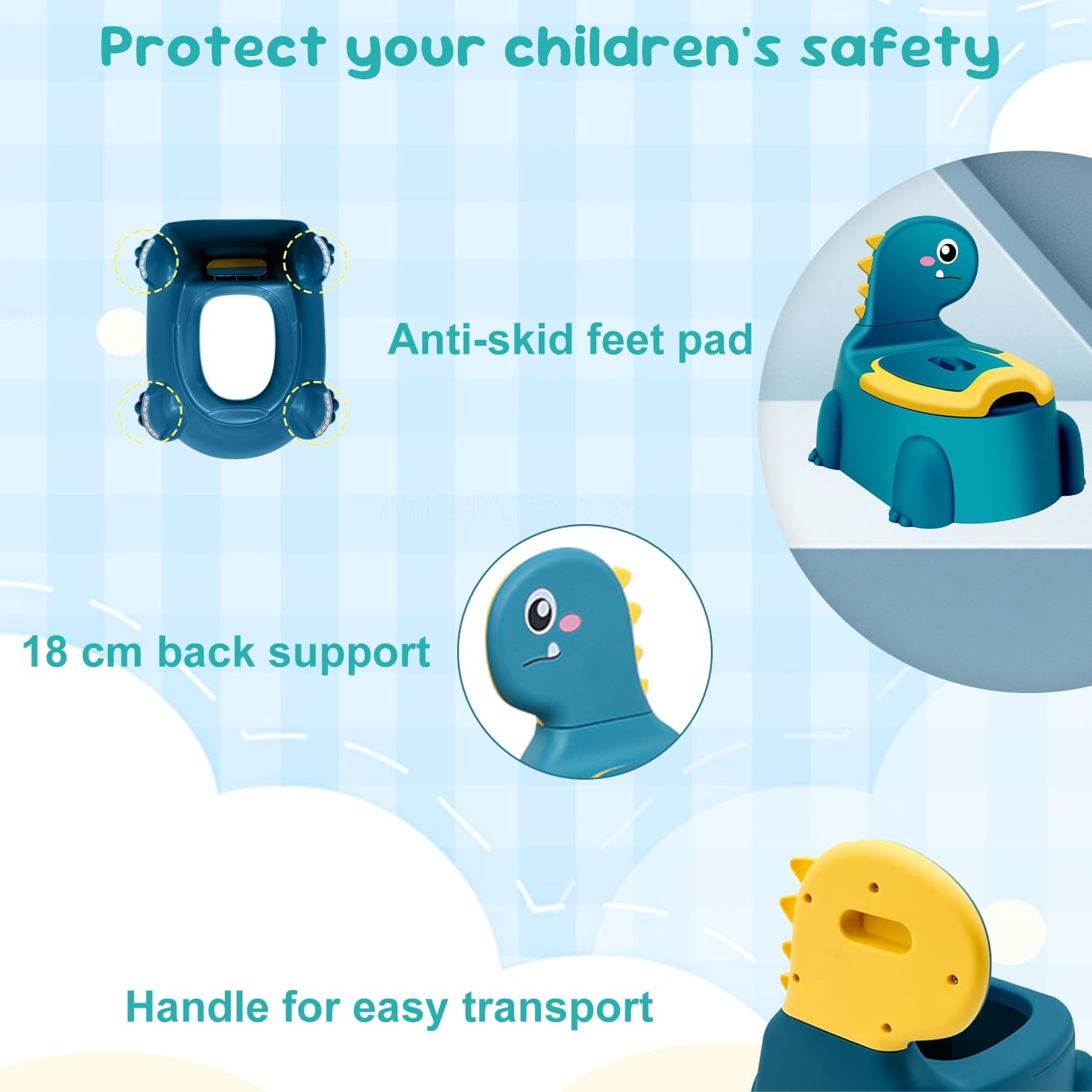 Kids Potty Seat - Dinosaur Potty Training Seat with Lid, Comfortable Toddler Toilet Seat for Boys and Girls Aged 1-6 Years Old(Light Blue) image number 5
