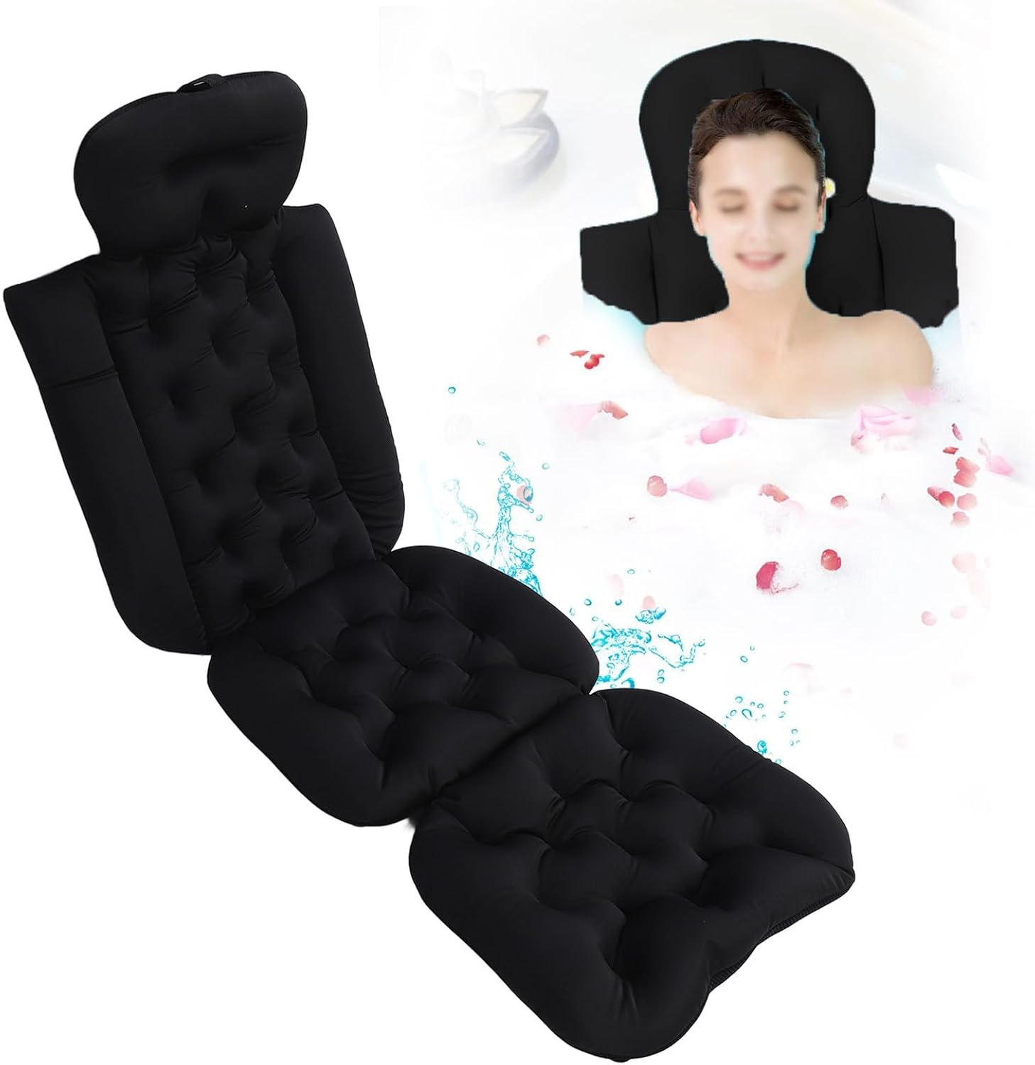 Full Body Bath Pillow, Ergonomic Design Non Slip Base, 132Cm Length, 3D Air Mesh, for Bathtubs, Swimming Pools, Hot Springs (Black) image number 6