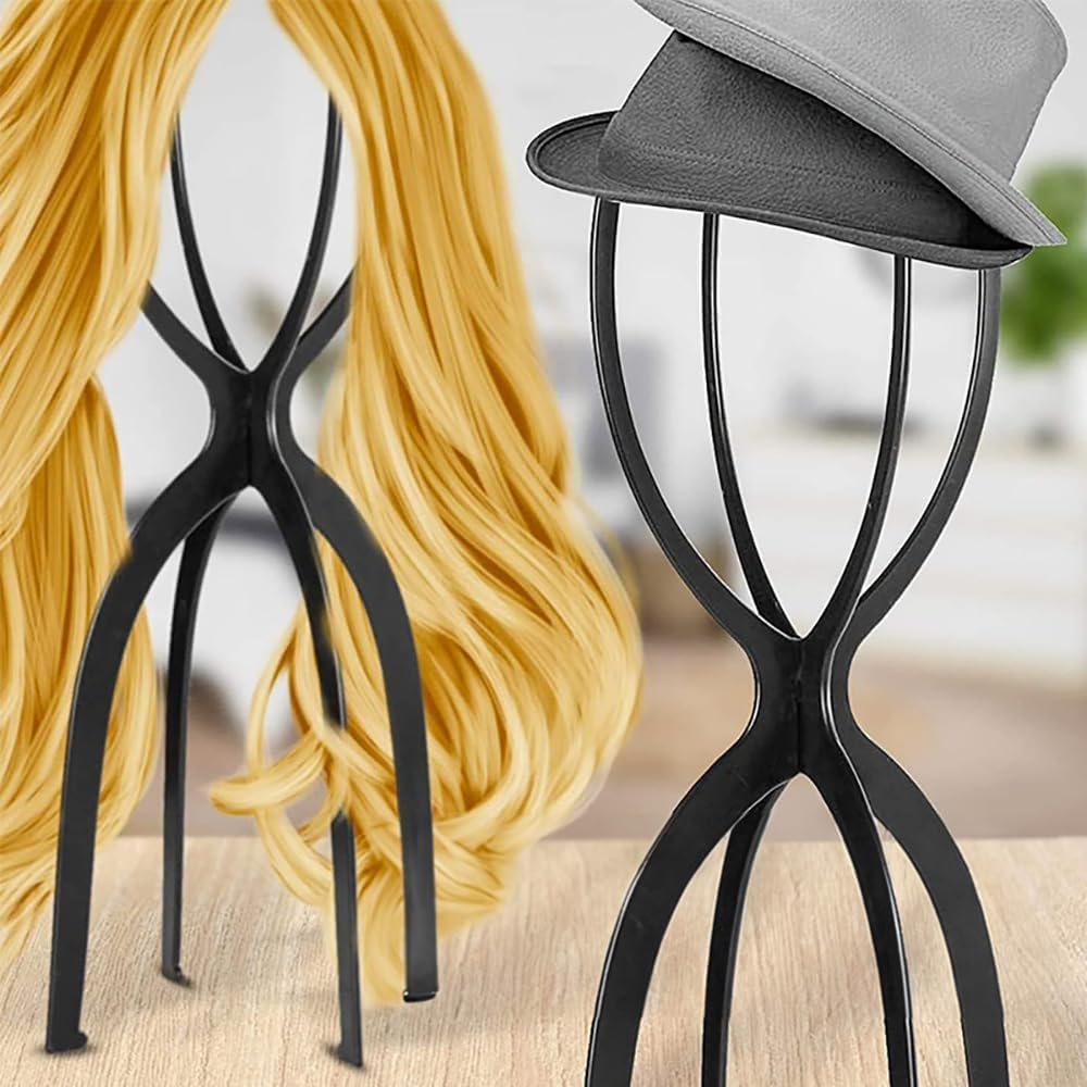 4 Pcs Wig Stand for Wigs,Wig Holders, Wig Head Stands,Mask Stands,Portable Wig Head Stands Collapsible Wig Holders for All Wigs and Hats (13.8 Inch) image number 3