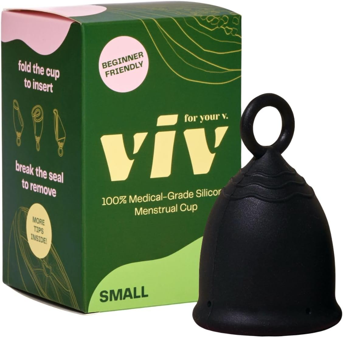 Viv for Your V Large Premium Menstrual Cups for Heavy Flow, Ring Stem Easy Removal, Soft Tampon Alternative for Active Lifestyle, Comfortable 12 Hour Wear, Medical-Grade Silicone Reusable Period Cup