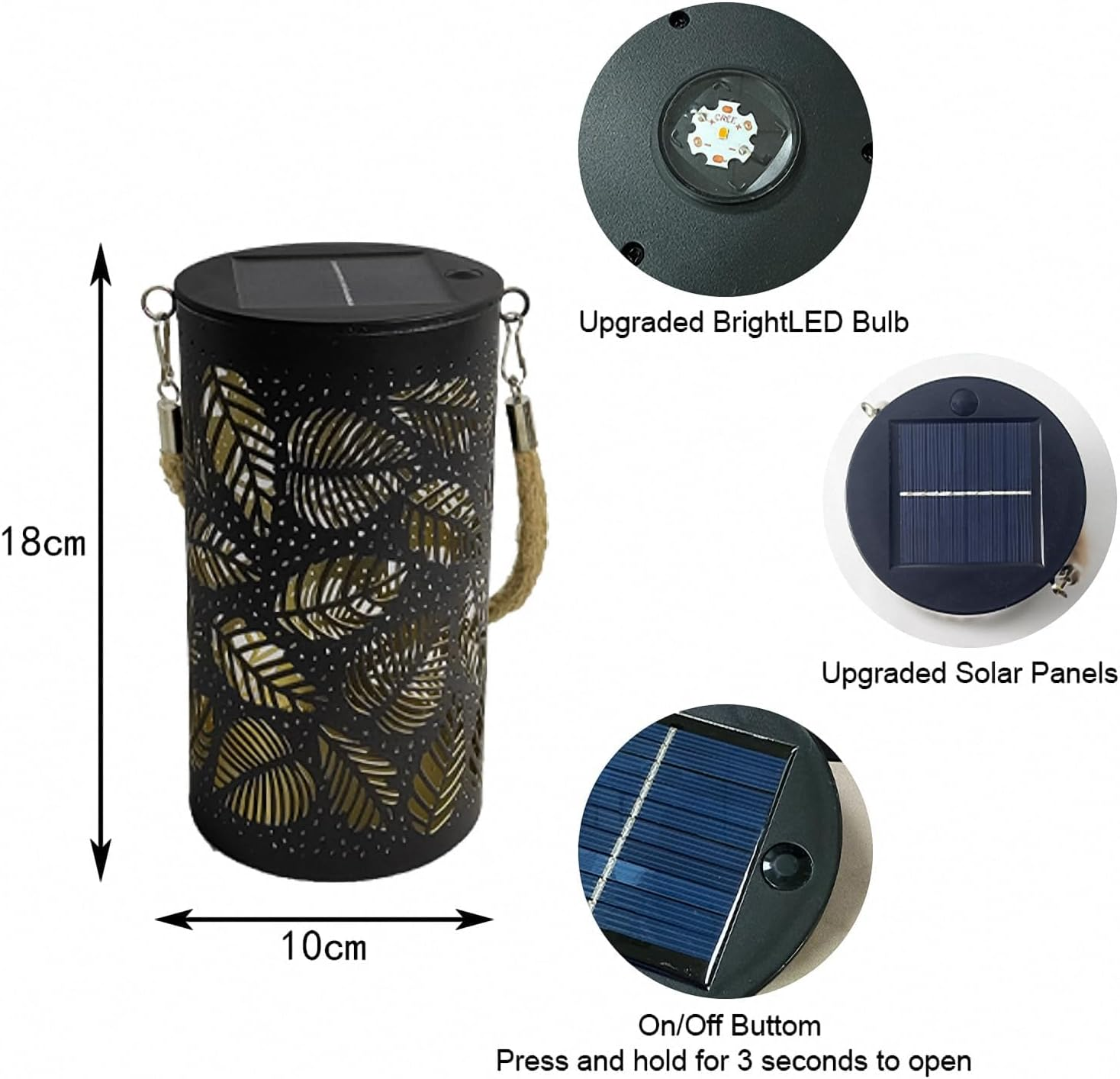 Ironwork Solar Lanterns Outdoor Hanging Lights, Metal Solar Powered Table Lamp Hollowed Out Waterproof Lanterns for Garden Decor outside Patio Yard Pathway (Leaves) image number 5