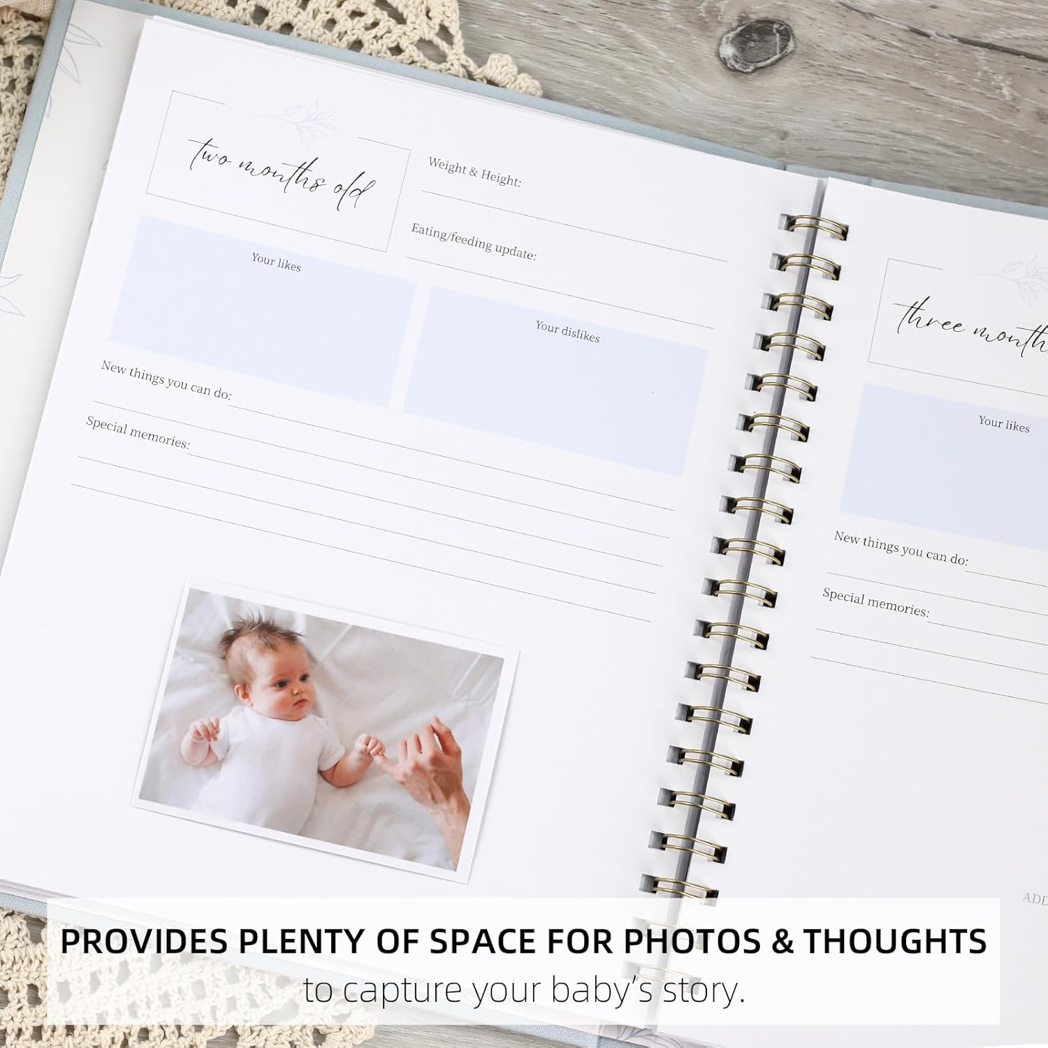 Keepsake Memory Book for Baby Boys or Girls, Timeless First 5 Year Baby Book, a Milestone Book to Record Every Event from Birth to Age 5 Gender Neutral Journal Scrapbook Photo Album (Light Blue)