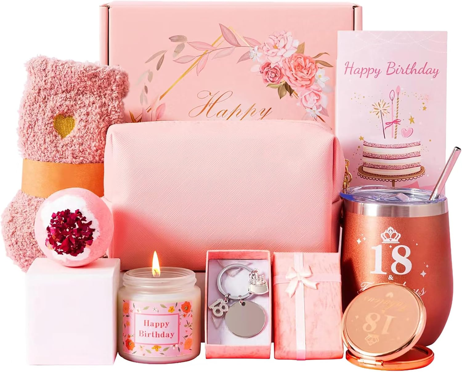 18Th Birthday Hamper Basket for Her - Turning 18 Year Old Female Birthday Gifts, Pamper Box for Ladies, Personalised Presents for Mom, Wife