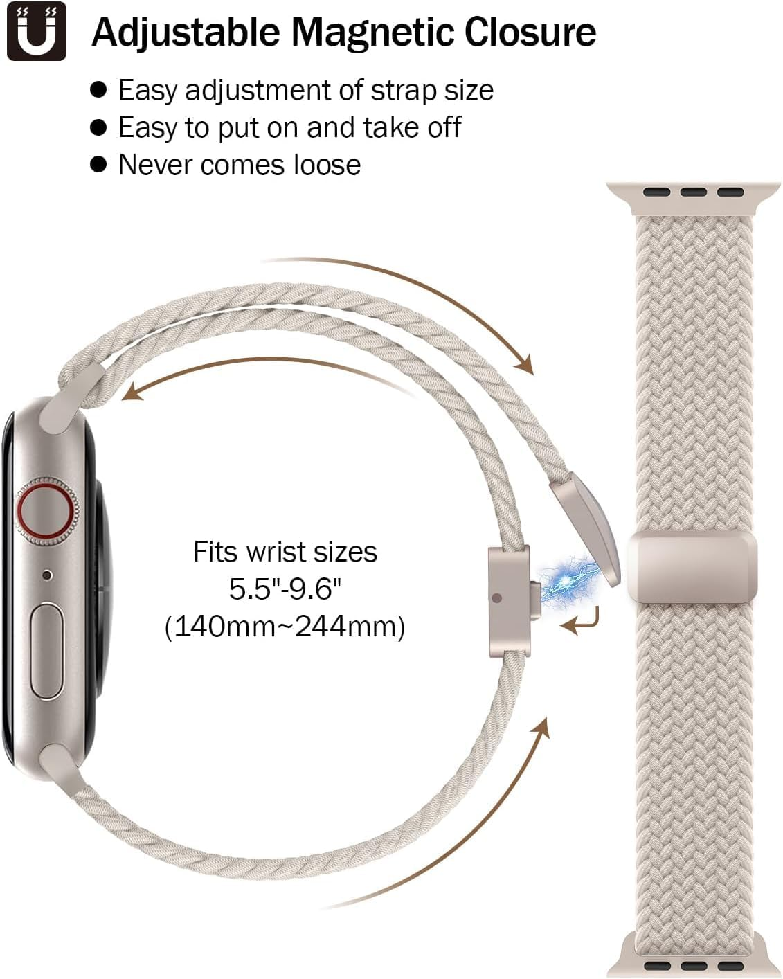 Braided Magnetic Band Compatible with Apple Watch Bands Ultra 3 49Mm 46Mm 45Mm 44Mm 42Mm 41Mm 40Mm 38Mm Men Women, Soft Nylon Solo Loop Magnetic Sport Strap for Iwatch Series 11/10/9/8/7/6/5/4/3/SE image number 3