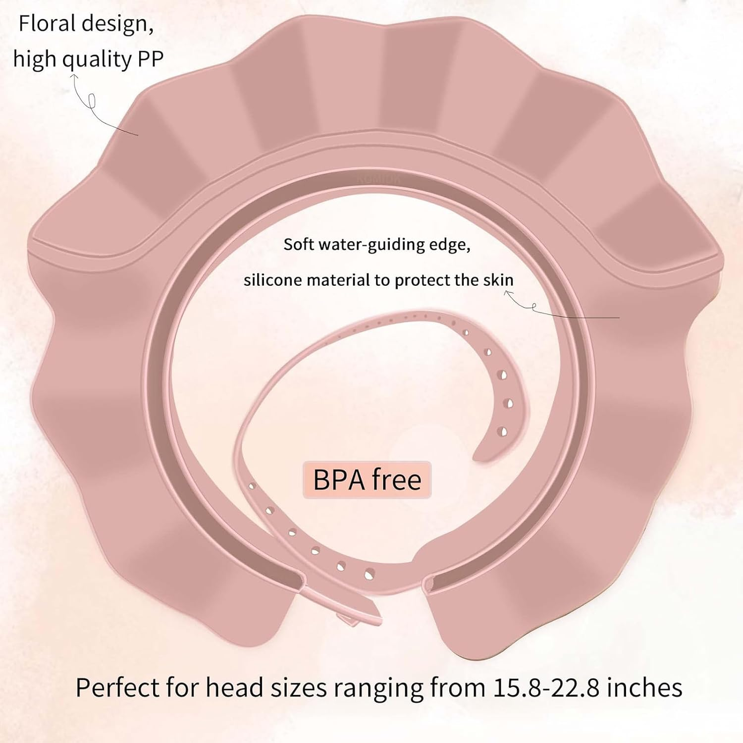 Silicone Baby Shower Cap - Adjustable Bath Visor for Hair Washing Protection,Safe Shield for Eyes/Ears,Toddler to Kids (6M-12Y, Pink) image number 5