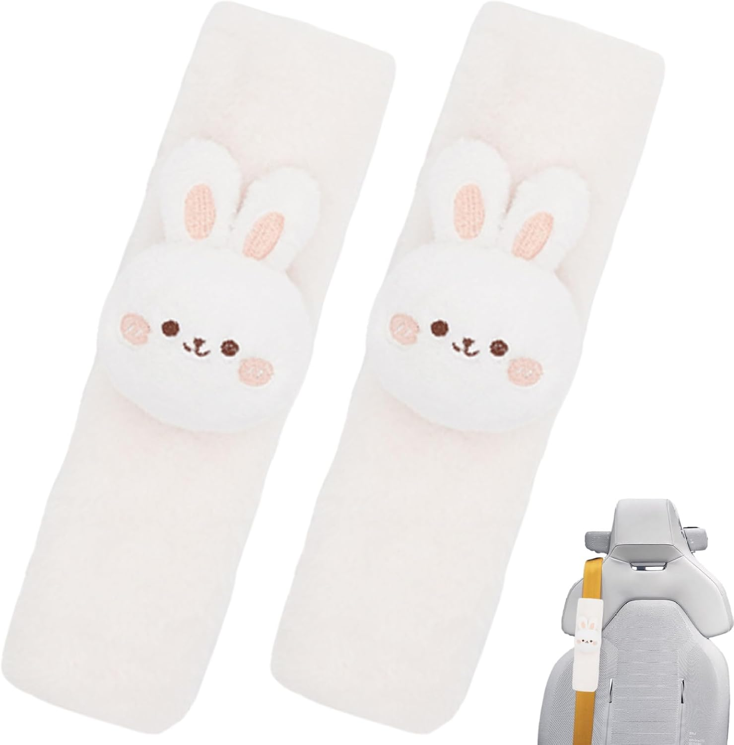 Seatbelt Covers, 1 Pair Cute Bunny Plush Seatbelt Cushion with Fastening Tape, Soft Shock Absorbent Seat Belt Pad for Car, Truck, and SUV image number 4
