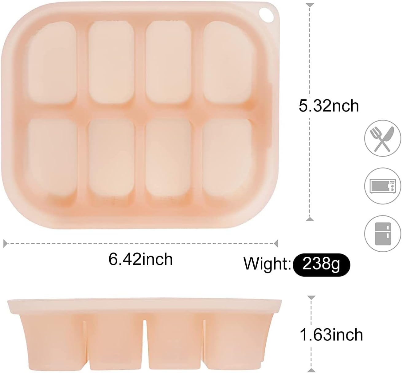 Haakaa Silicone Freezer Tray,Ice Cube Trays with Lid,Perfect for Baby Food and Breast Milk Freezer, Vegetable & Fruit Purees,8 X 1.4 Oz, Blush - Pea Green image number 6