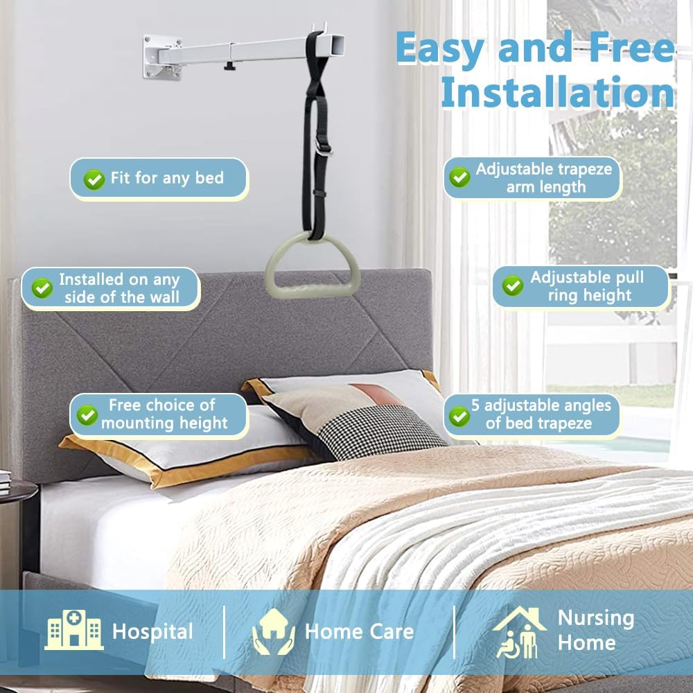 Bed Trapeze Bar for Elderly Bed Pull up Assist Handicap Bed Rails Medical Trapeze Bars for Get Out of Bed Hospital Overhead Trapeze Stand Bar for Bed Mobility Transfer Bar Bed Helper Handle image number 5