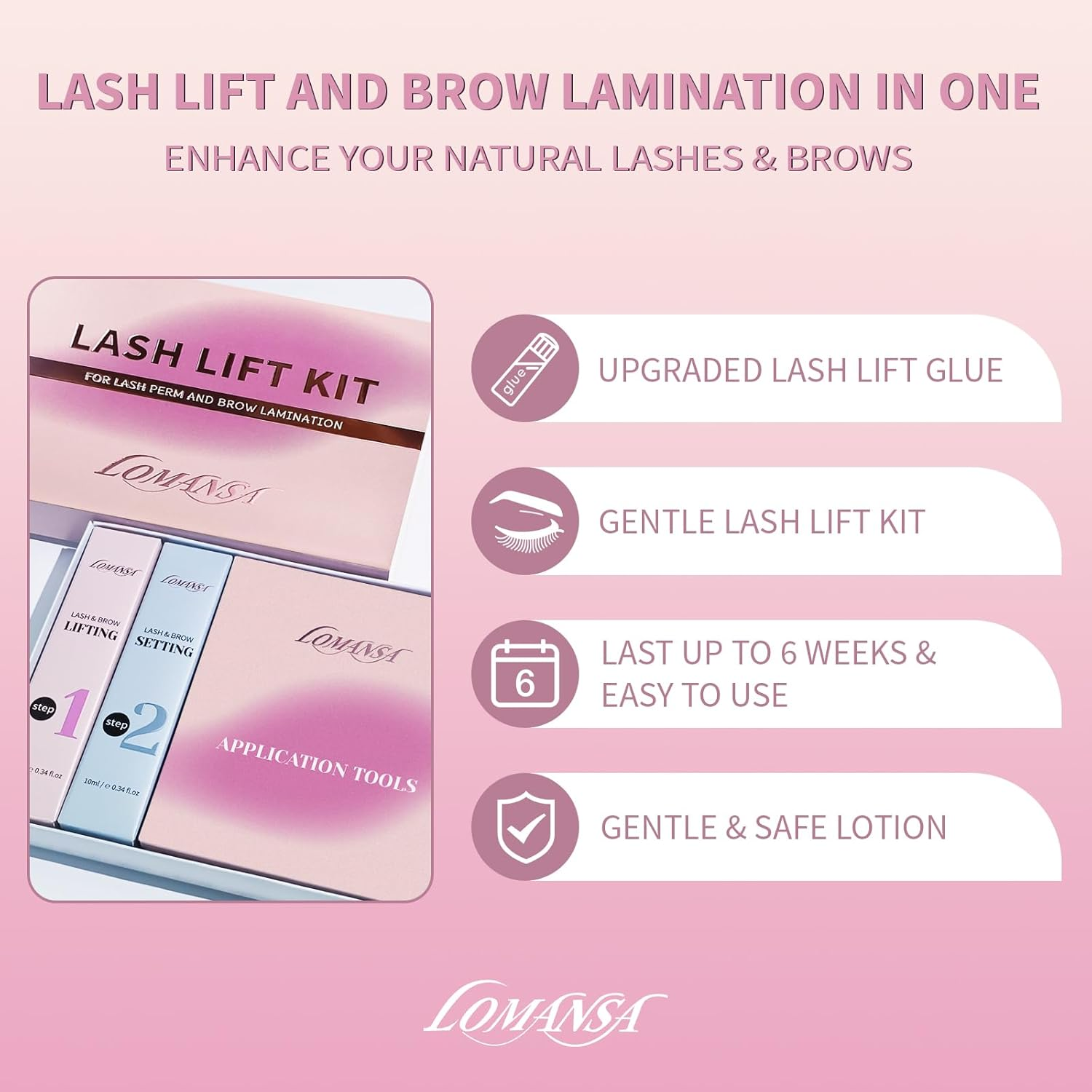 Lomansa Lash Lift Kit Eyelash Lift Kit for Lash Perm Natural Curling Lifting, with Detailed Instruction Complete Set for Women, Beginners, Salon Use image number 1