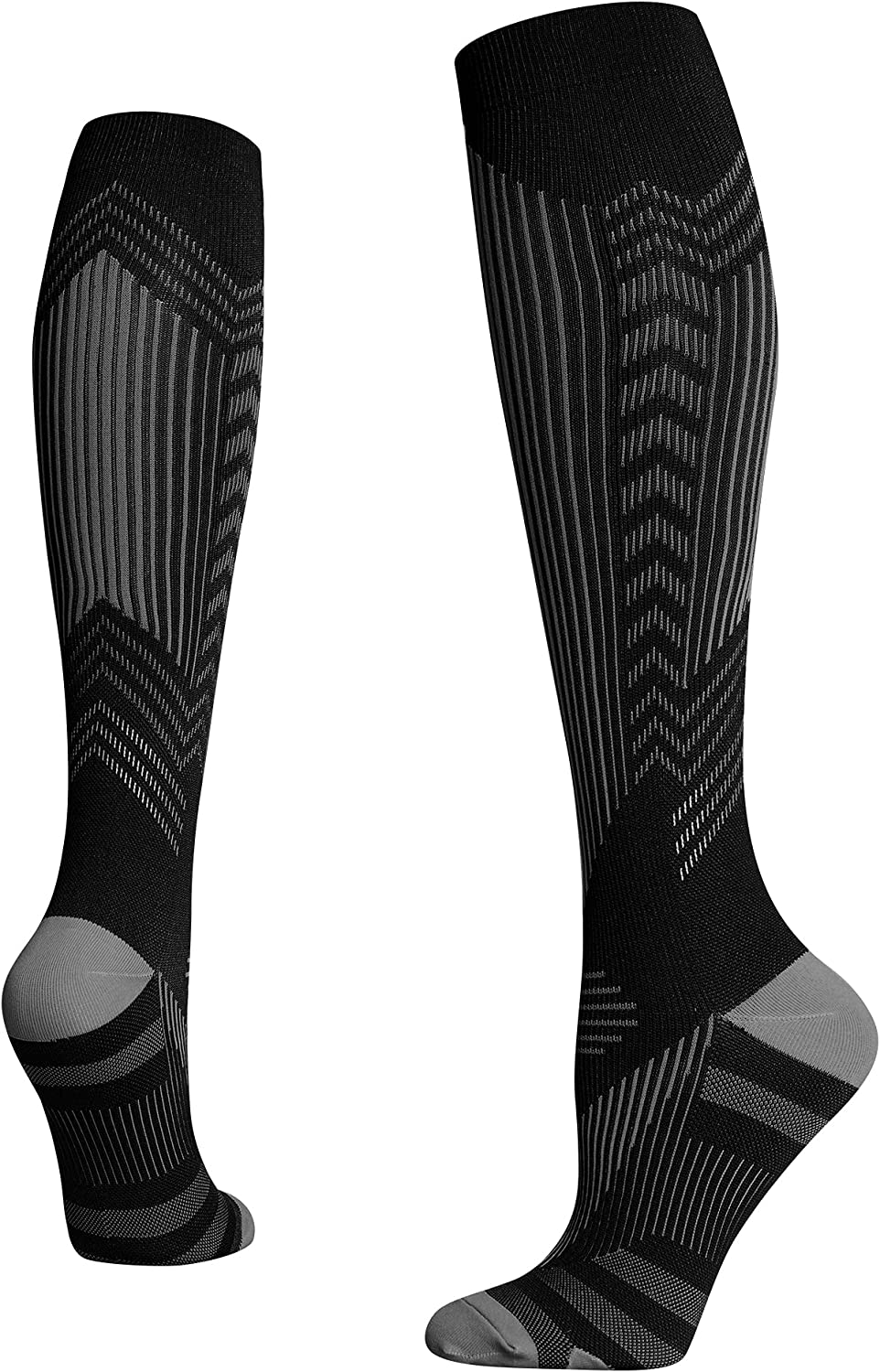 Compression Sports Socks for Men Women 15-20Mmhg Graduated Compression Support Plantar Fasciitis Stockings Reflective Stripe Swellings Knee-High Socks for Running Pain Relief Boosts Circulation