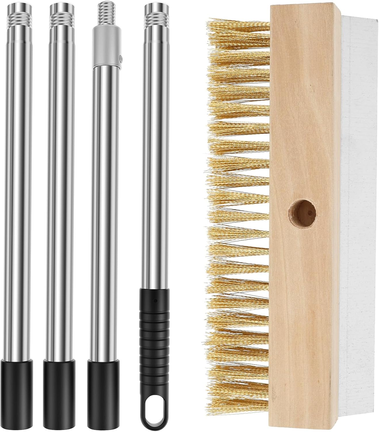 Pizza Oven Brush, with Scraper, Non Scratch Heat Proof Brass Bristles, Practical Grill Cleaner Tool with Long Handle Portable, Outdoor Pizza Oven Accessory, for Commercial Cleaning Kitchens image number 6
