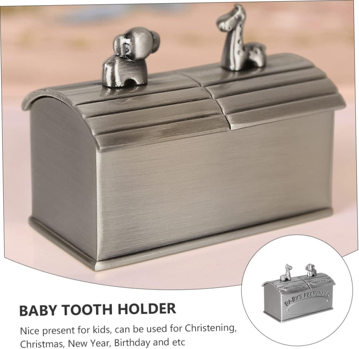 Baby Tooth Keepsake Box and Organizer for Boys and Girls Metal Baby Tooth Holder Case in Antique Tin Finish Storage for Memory Preservation image number 4