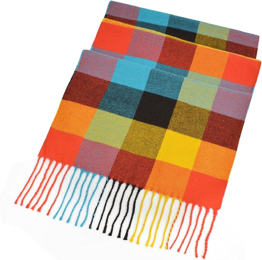 Heekpek Mens Scarves Winter Soft Warm Tassel Scarf for Women Men Cashmere Feel Stripe Plaid Tartan Scarf image number 1