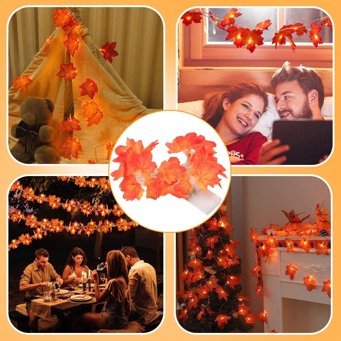 WUSJCOF 20 LED Autumn Decorative Fairy Lights, Halloween Fairy Lights, Maple Leaves Fairy Lights for Halloween, Autumn Decoration, Thanksgiving, Christmas image number 5