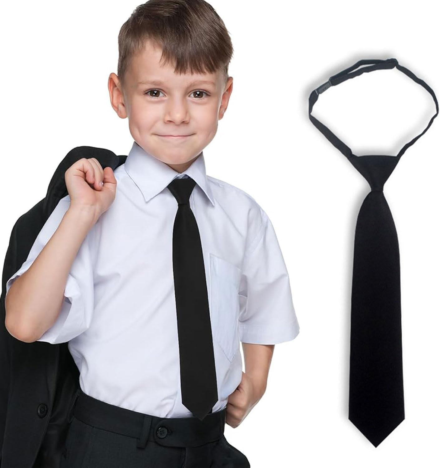 1Pcs Boys Ties Solid Color Boy'S Necktie Pre-Tied Adjustable Neck Strap Tie for Wedding Graduation School Uniforms
