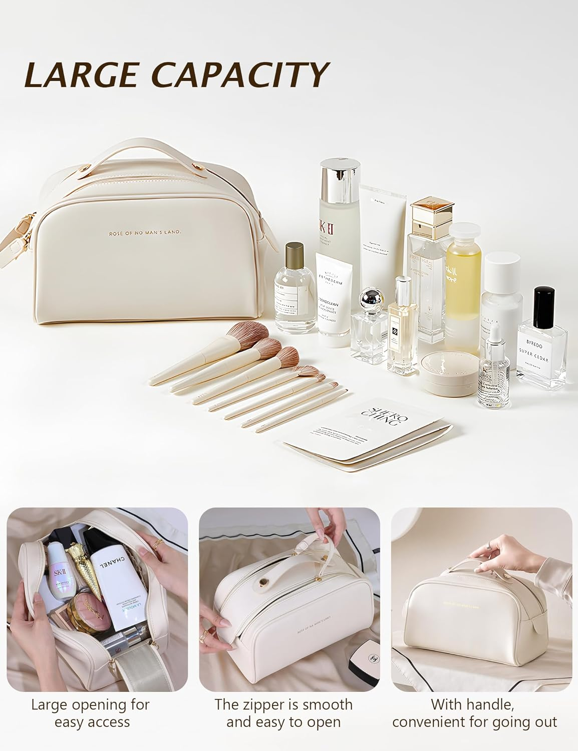 Makeup Bag Travel Toiletry Bag,Large Capacity Cosmetic Bags for Women with Handle and Divider,Large Wide-Open Pouch Waterproof Toiletry Bag for Toiletries Accessories Brushes (D-Pink) - A-Green image number 6