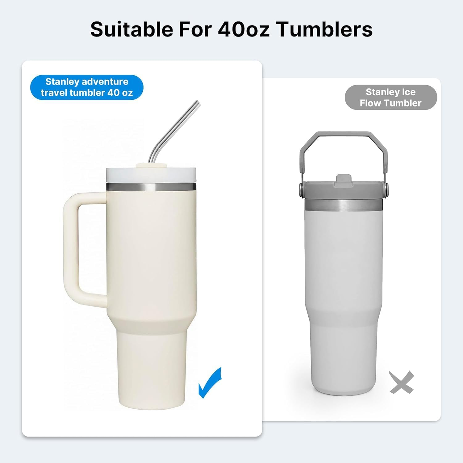 VITEVER 4 Pack Stainless Steel Straw Replacement 40 Oz for Stanley Adventure Travel Tumbler, 12In Reusable Straws with Cleaning Brush Compatible with Stanley Tumbler Cup Accessories