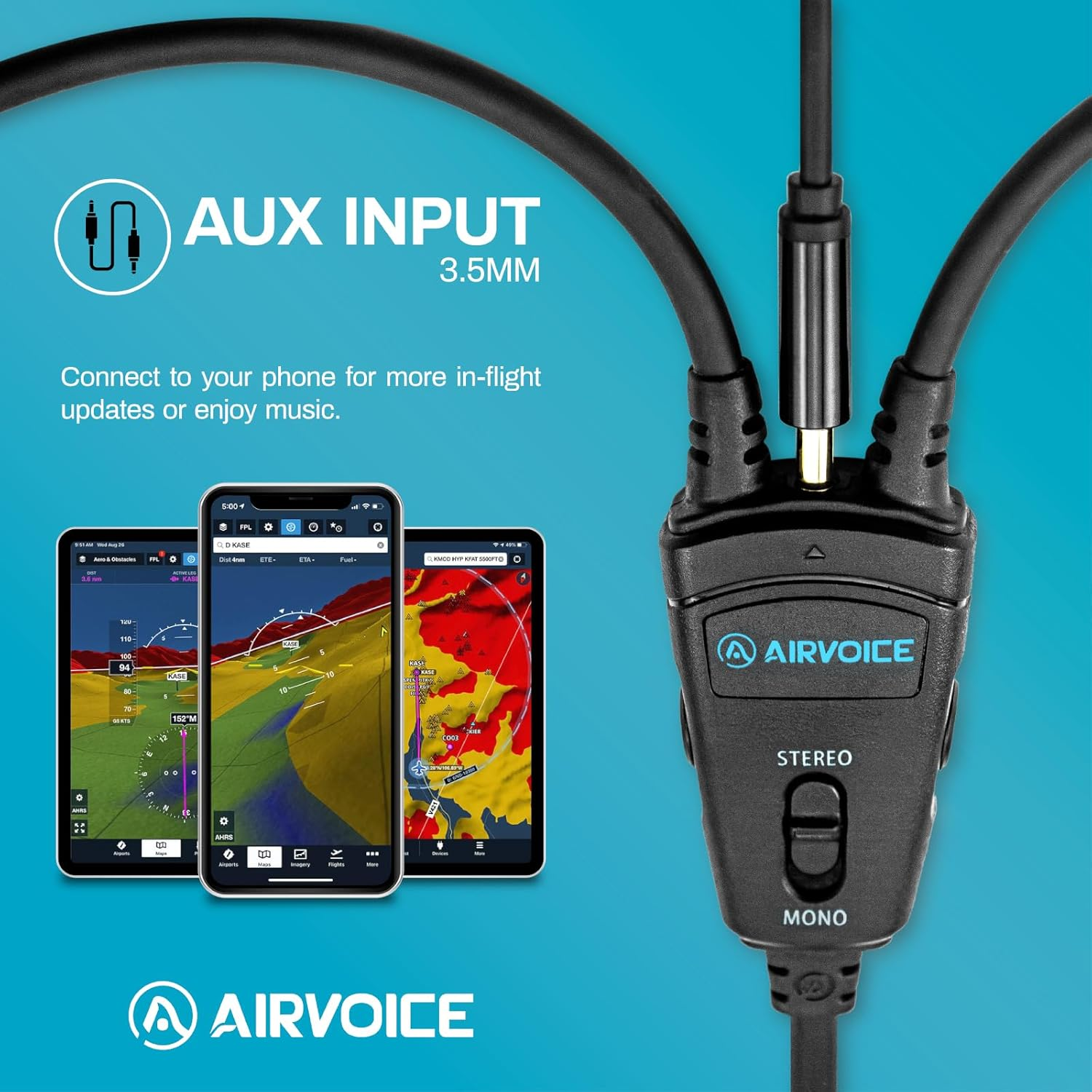 AIRVOICE Aviation Headset for Pilot with Stereo Mono Compatibility and 25 Db Passive Noise Cancellation, PNR General Aviation Headset with Noise Canceling Microphone, Adjustable Headband, Lightweight image number 5