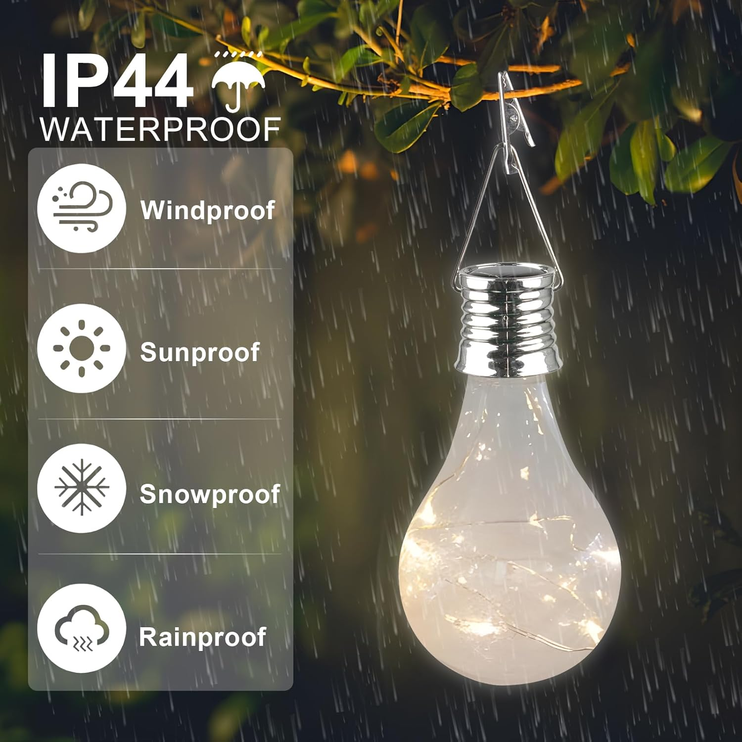 Pearlstar Solar Light Bulbs Outdoor Waterproof Garden Camping Hanging LED Light Lamp Bulb Globe Hanging Lights for Home Yard Christmas Party Holiday Decorations (6 Pack-Clear Bulbs) image number 4
