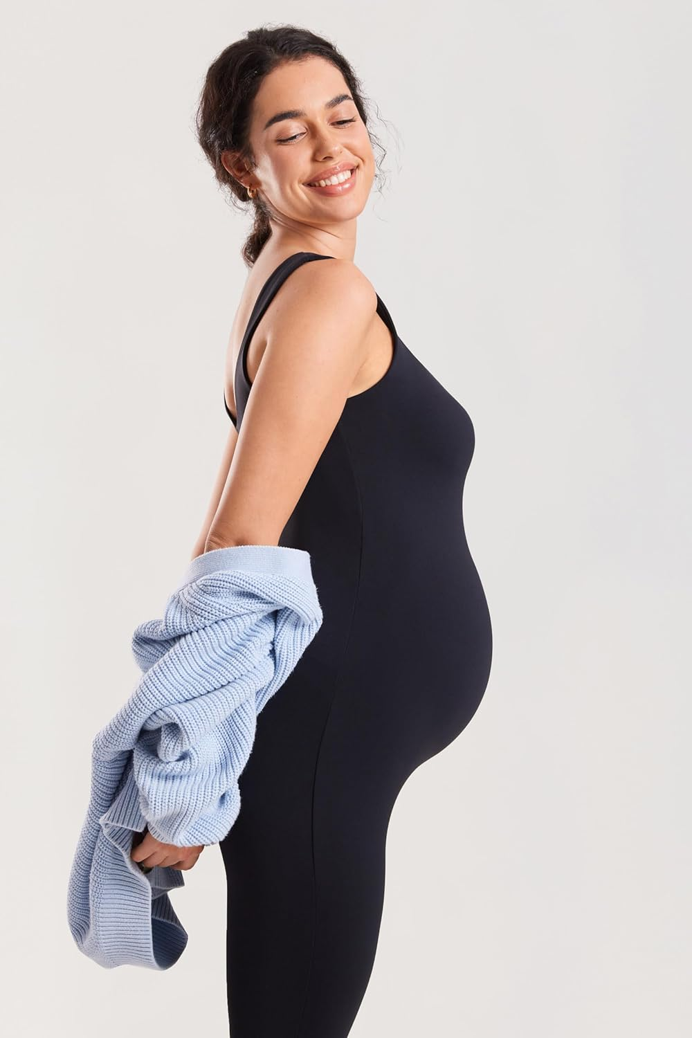 MOMANDA Maternity Jumpsuit Workout Romper for Pregnancy Seamless Leggings Bodysuit Sleeveless Square Neck Tank Top image number 2
