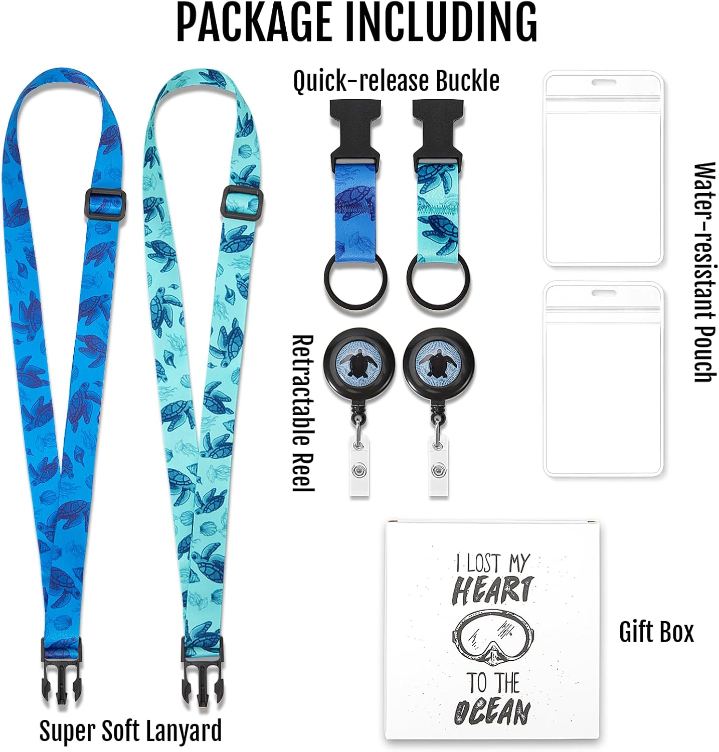 MNGARISTA Retractable Cruise Lanyard for Ship Cards, Waterproof Lanyards for Cruise Ship Cards with ID Holder, 2 Pack, Underwater World - Sea Turtle image number 6