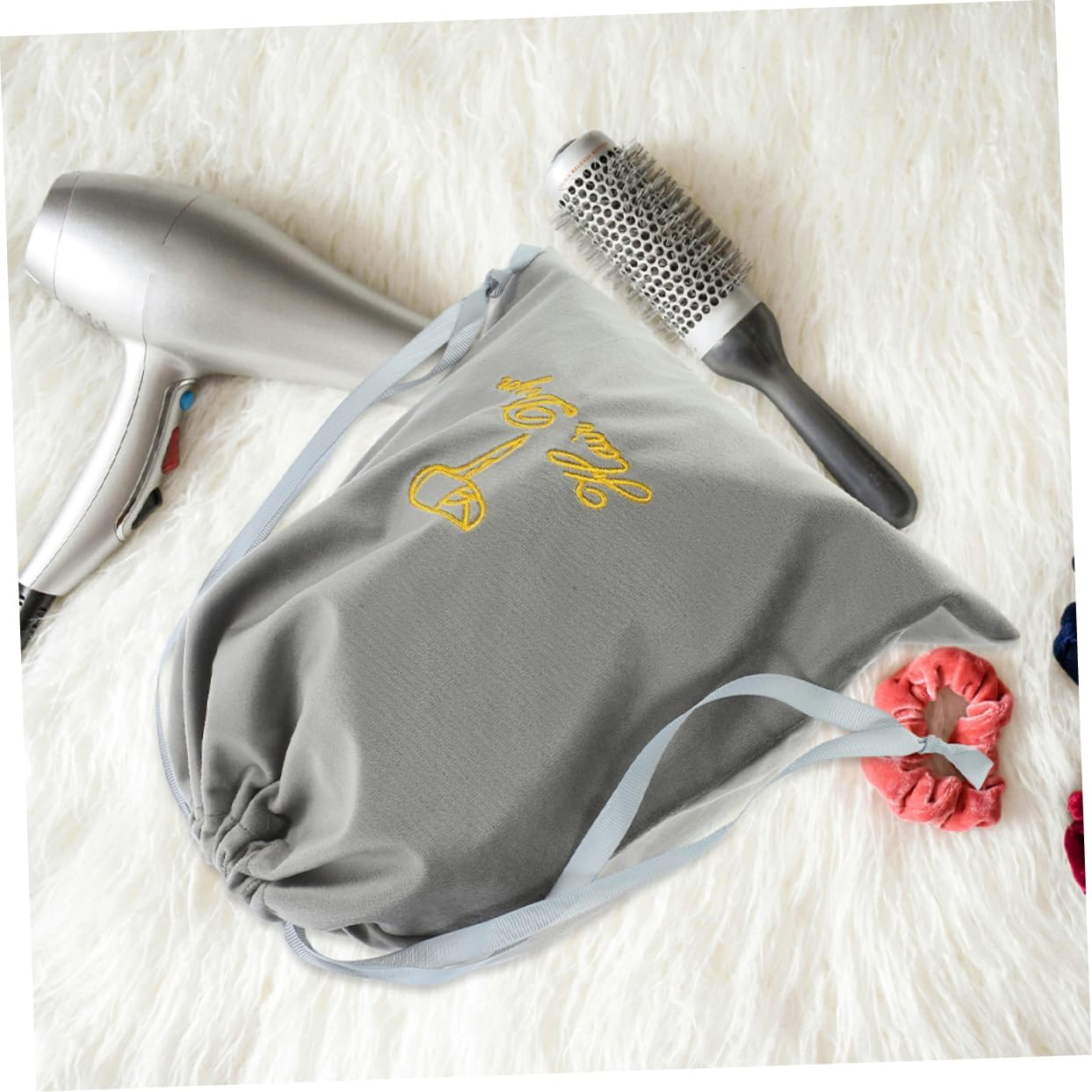 DONFAMDS 2Pcs Drawstring Hair Dryer Storage Bags Classic Grey Portable Blow Dryer Organizer Pouch for Travel Home Hotel Use image number 4