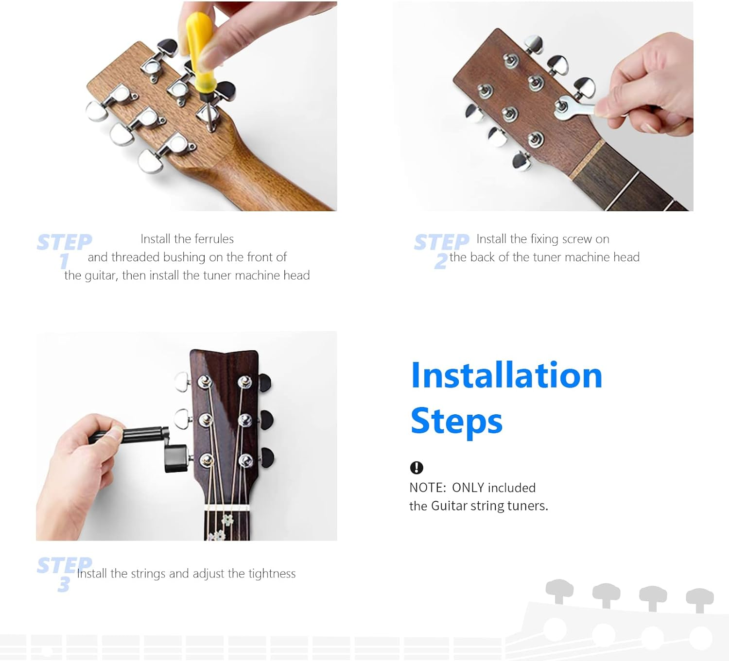 Neewer 6 Pieces Guitar Machine Heads Knobs Guitar String Tuning Pegs Machine Head Tuners for Electric or Acoustic Guitar (3 for Left + 3 for Right) image number 3