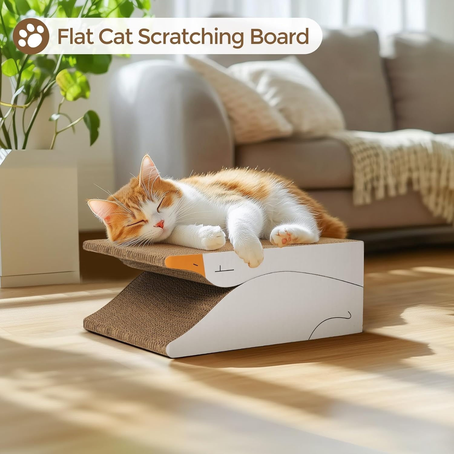 Comsaf Long Cat Scratching Board 26.75"X10" Curved Foldable Scratcher, Duck-Shaped Cardboard Scratchers Recycle Corrugate Pad for Scratch Lounge Lasting Reversible image number 6