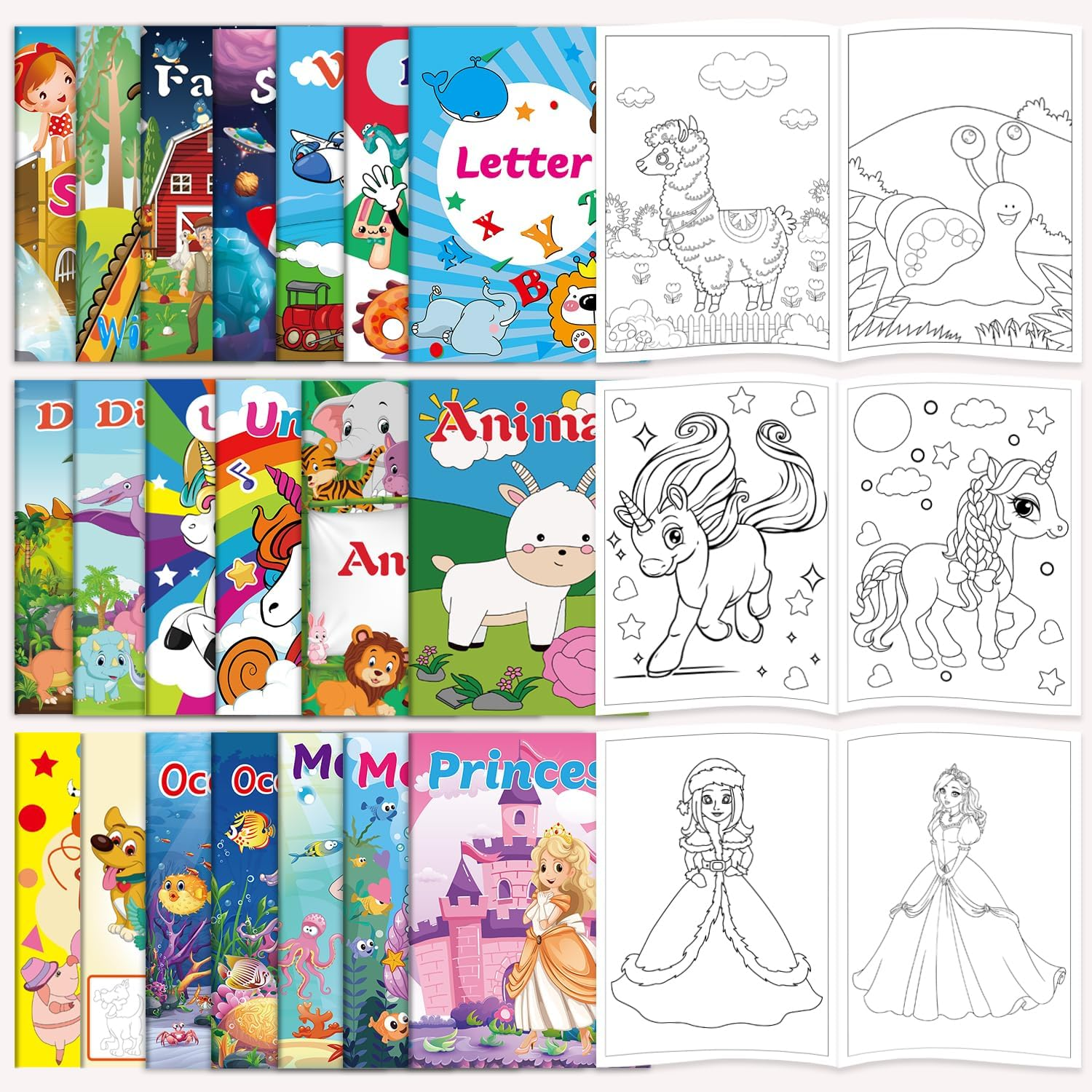 20Pack Small Colouring Books for Kids Party Favours Age 2-4, 4-8, Bulk Colouring Books for Children Girls and Boys, Party Goodie Bags Stuffer Fillers, Includes Unicorn, Mermaid Farm Dinosaur Vehicle More Themes image number 3
