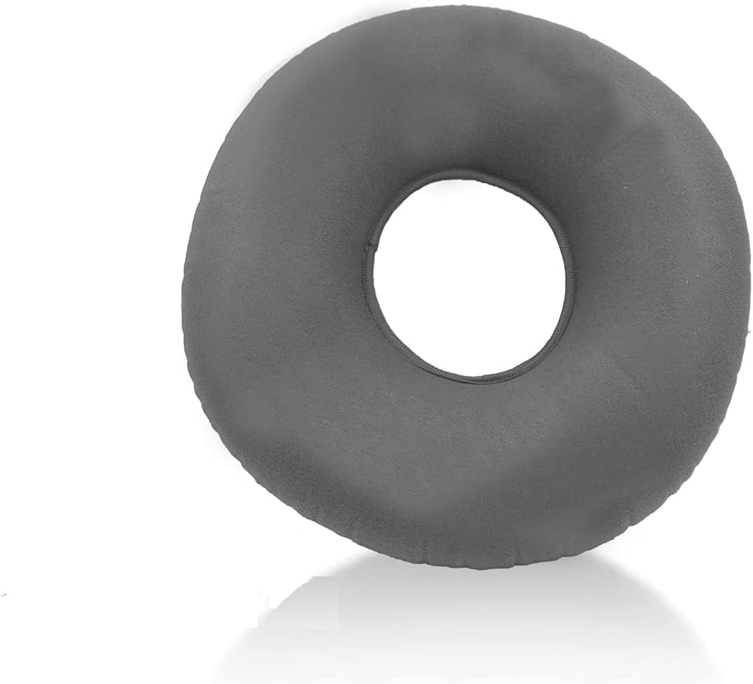 Grey Inflatable Hemorrhoid Pillow Tailbone Pain Cushion, Pillow Flocked Fabric Air Pillow for the Home, Office,Hiking,Camping,Traveling,Napping,Desk Rest,Neck & Lumbar Support