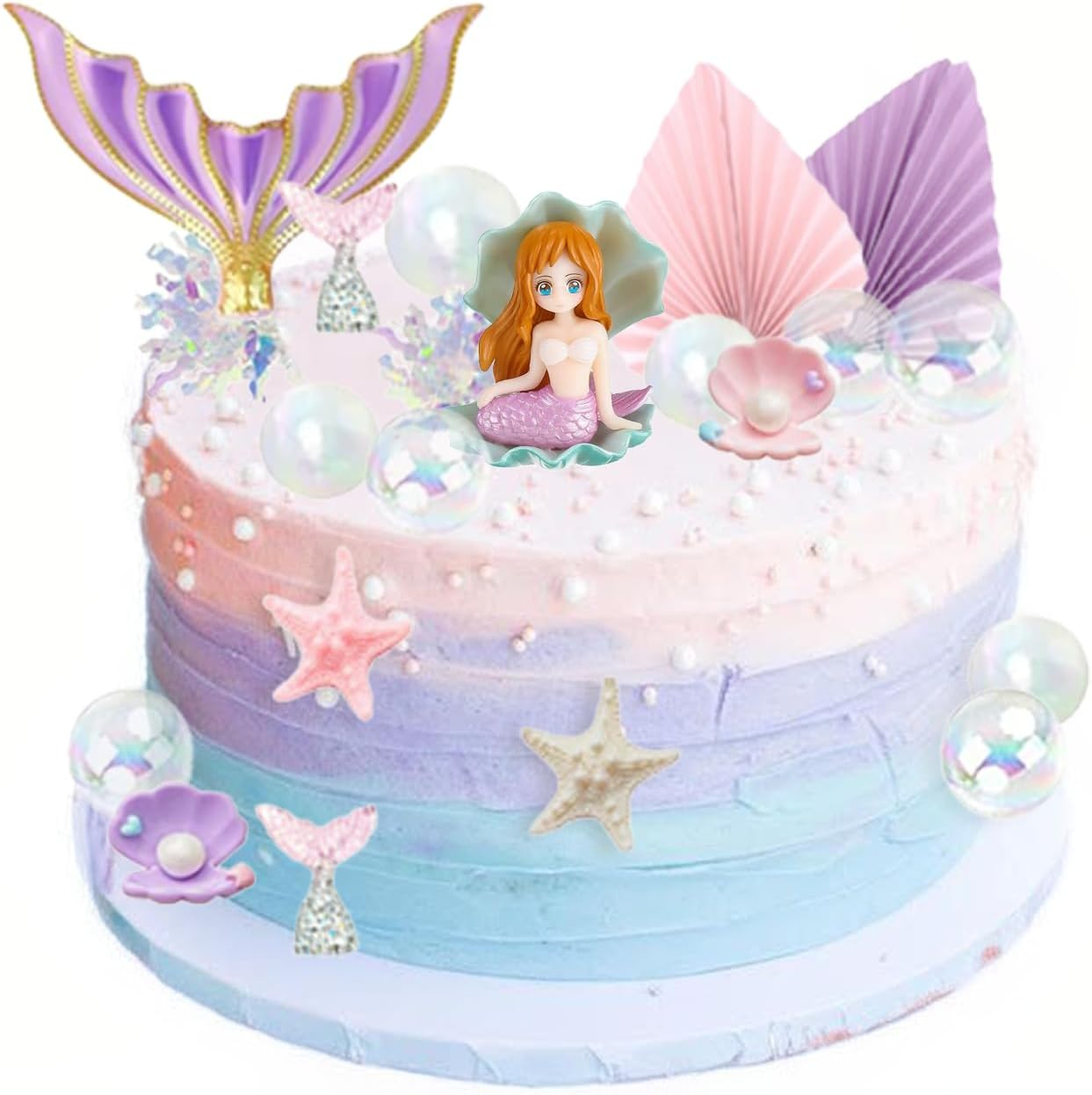 APAILANT 21 PCS Mermaid Cake Toppers Happy Birthday Cake Decorations Cake DIY for Girls Birthday Party image number 1