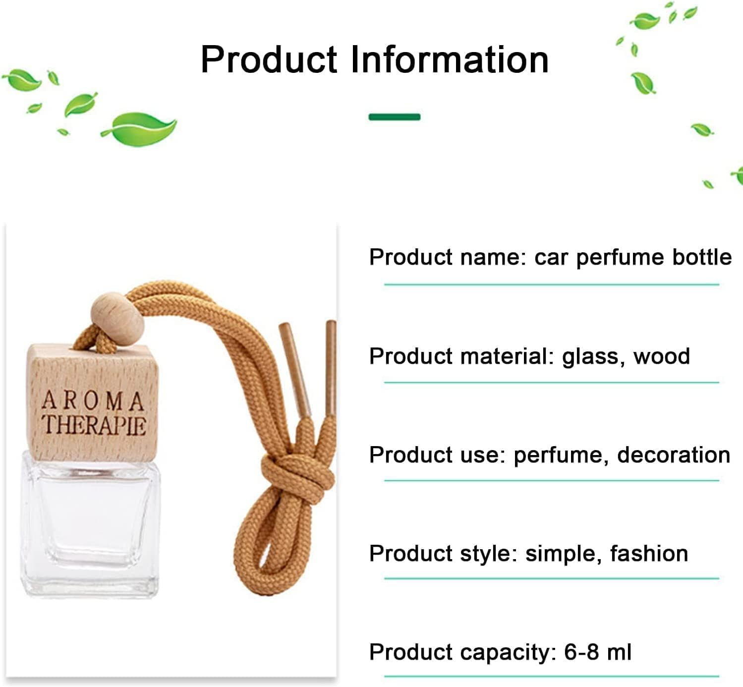 6 Pcs Car Air Freshener Perfume Bottle Empty Bottle Pendant Air Freshener Ornament for Essential Oil Aromatherapy Storage, Empty Refillable Home Car Air Freshener Vials (8Ml) image number 2