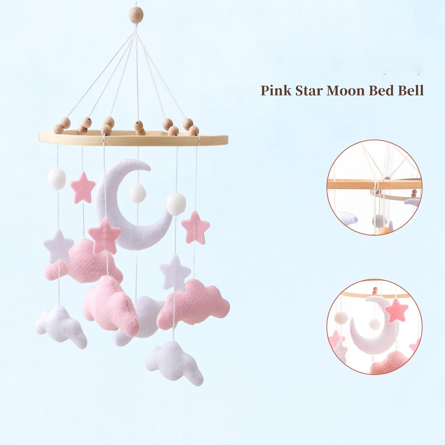 Baby Stroller Toy | Cloud Mobile Bassinet Toys | Felt Soothing Decoration Game for Nursing Room Boys Children Bedside Son Girls Kids Daughter image number 2