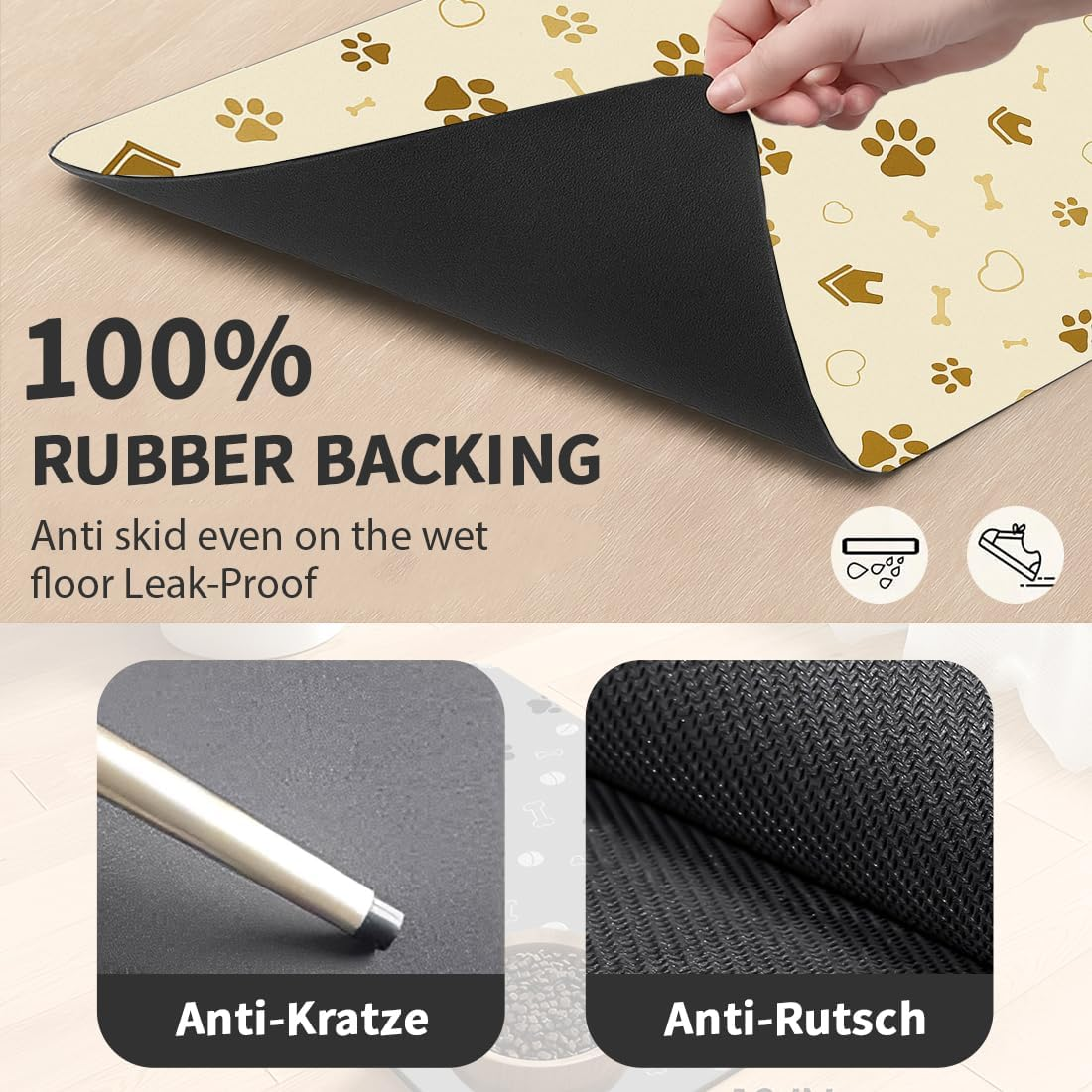 Bowl Mat Dog Non-Slip Feeding Mat Cats, Personalised Underlay Pets, Quick Drying, Easy to Clean Bowl Mat for Pets, Cats, Dogs (Cream Yellow, 30 X 40 Cm) image number 1