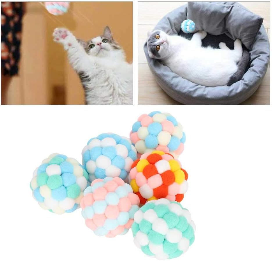 EVTSCAN 6Pcs Multi Colored Pet Cat Soft Plush Ball Sound Toy, Interactive Training Cat Teaser Toy, Pet Supplies image number 5