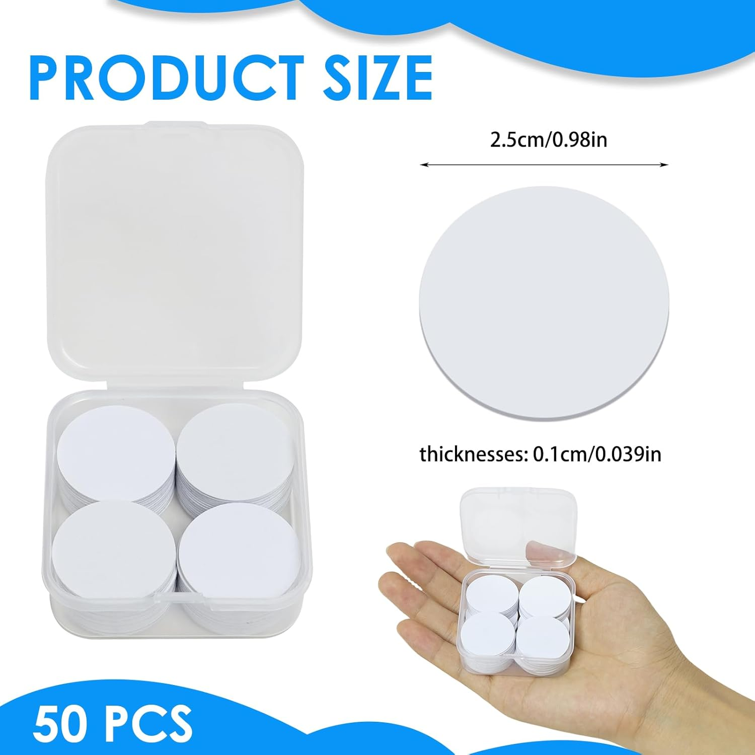 50PCS NFC Tags NT AG215, 25Mm(1 Inch) round Cards Blank White NFC Tags with Storage Box with Adhesive Back for Easy Fixing Compatible with Am Ii Bo NFC Enabled Mobile Phones and Devices image number 2