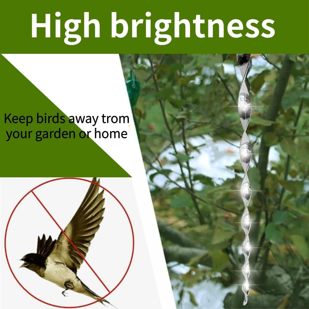6 Reflective Scare Rods & 80M Reflective Tape, Bird Deterrent Kit ，Visual Bird Repellent for Gardens, Trees and Roofs