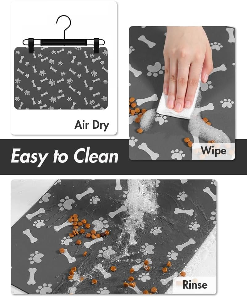 QIUKUN Pet Feeding Mat - Absorbent Dog Food Mat for Food and Water - No Stains Quick Dry Dog Placemat - 12"X19" Dark Grey image number 2