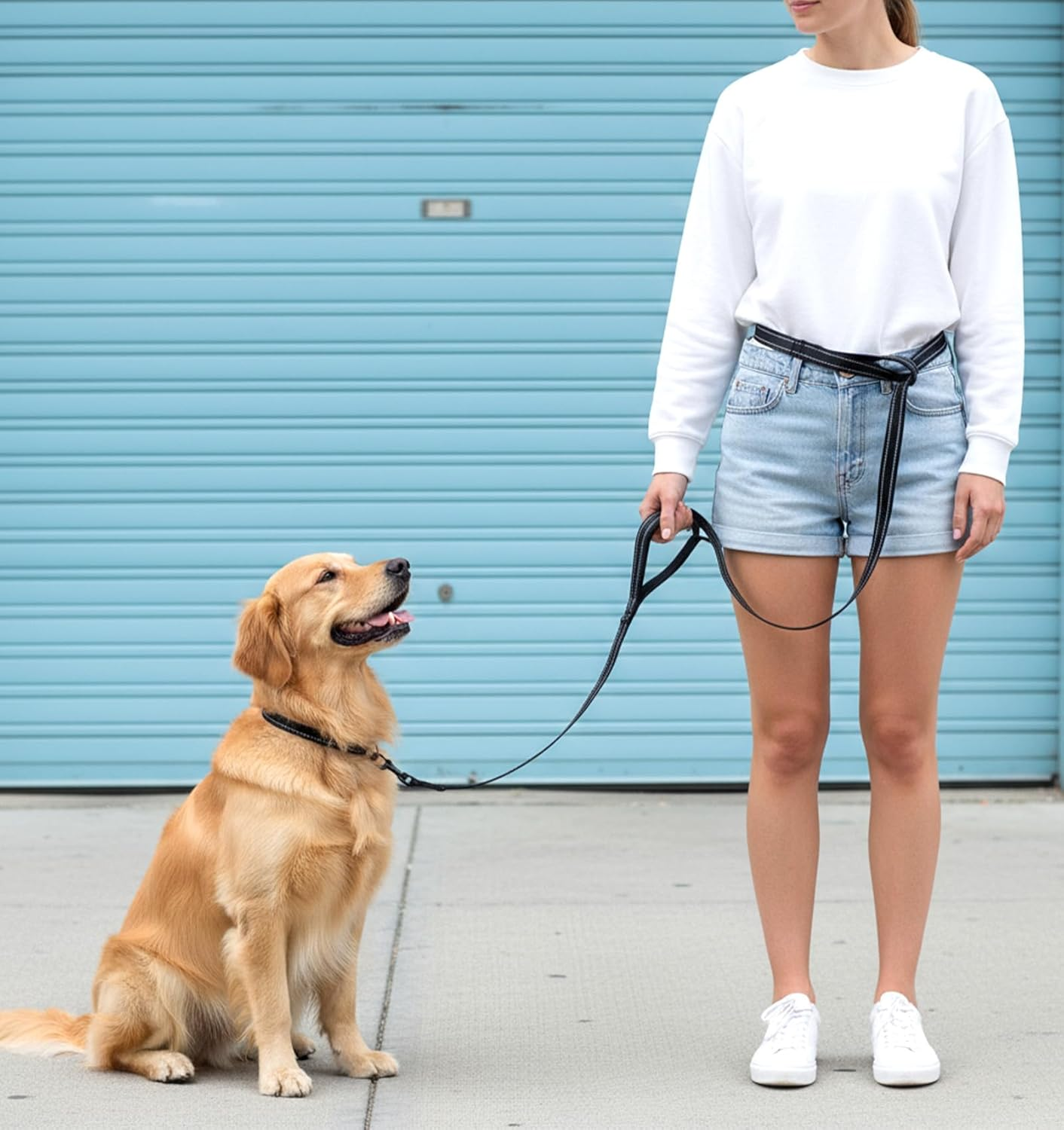 Crossbody Dog Leash Hands Free, 8.2Ft Adjustable Hands Free Dog Leash for Medium/Large Dogs, Explosion-Proof Handle & Waist Belt for Walking, Running, Training (Black)