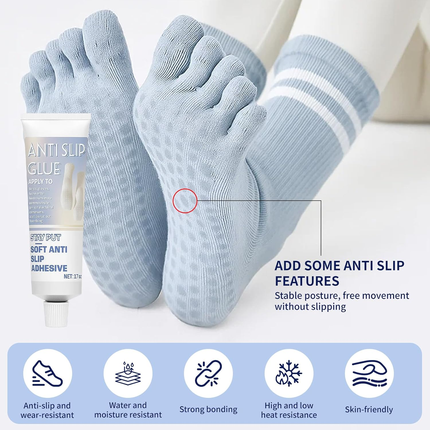 Anti Slip Sock Glue, 3.4 Oz Fabric Paint for Non-Slip Socks, Transparent Washable Non-Slip Adhesive, Suitable for Socks, Floor Mats, Blankets, Hangers, Etc image number 3