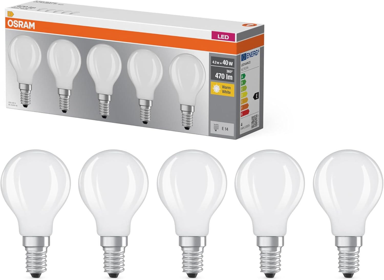 OSRAM LED Base Classic P 4.2 W 827 Frosted E14 image number 1