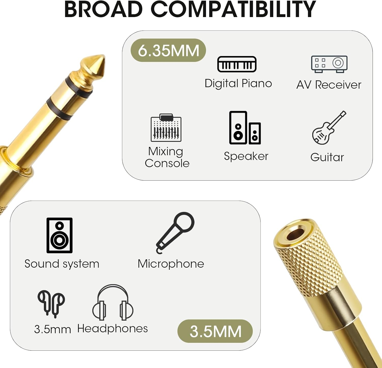 5 Pcs Dual Channel 6.35Mm (1/4 Inch) Male to 3.5Mm (1/8 Inch) Female Headphone Adapter, Stereo Audio Jack Adapter for Speaker Amp Headphone for Music Lover Home Video User(Not Supported Mono image number 6