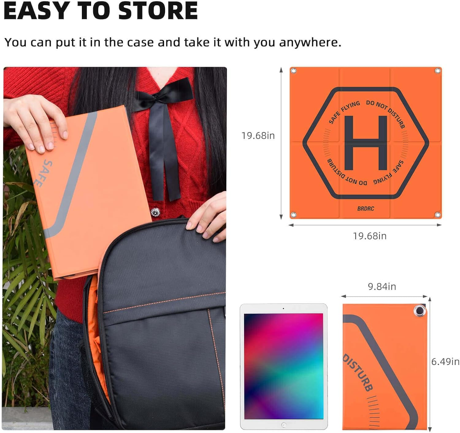 BRDRC 20" Drone Landing Pad - Universal Foldable Double-Sided Waterproof Helipad for DJI Mini 4 Pro/3/Air 3/2/Air 2S/Mavic 3/Spark/Holy Stone/Fimi X8SE/FPV Combo/Avata/Ruko/Autel image number 2