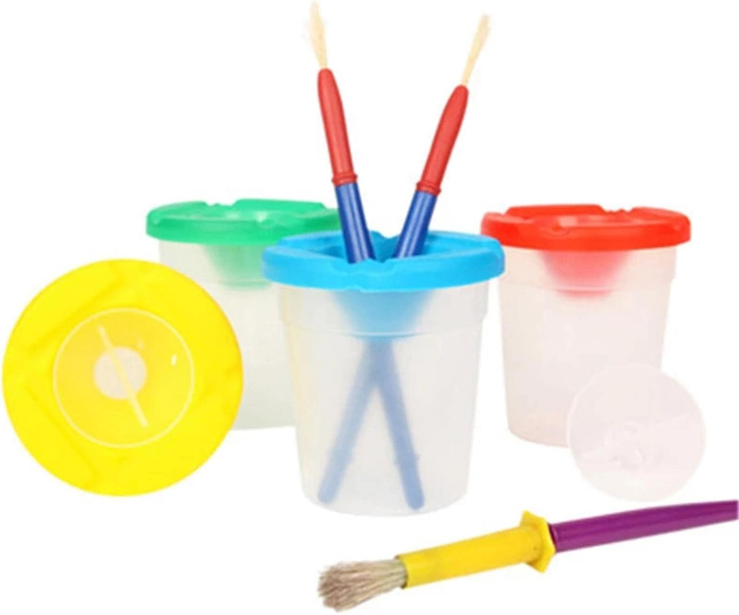 10 Pieces Spill Proof Paint Cups with Paint Brushes with Lids for Kids Toddler Painting Tools Brushes for Watercolor, Tempera, Washable, Acrylic, Crafts image number 5