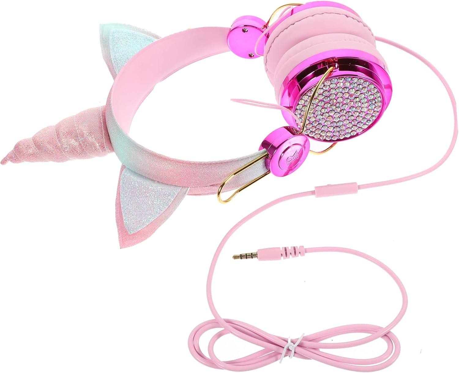 HOMSFOU Unicorn Headphones with Microphone for Travel and School Wired Headset with Plug Compatible with Smartphone Tablet Computer Cute Rhinestone Design for Boys image number 2