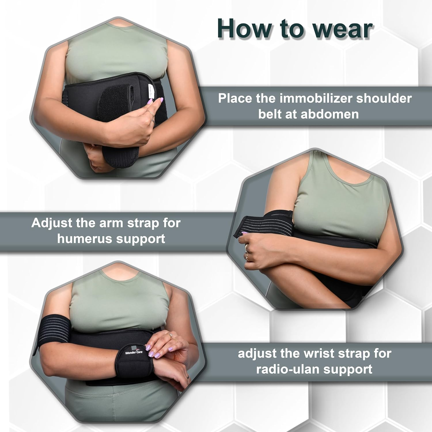 Wonder Care-Left Right Shoulder Immobilizer Arm Sling Elastic Brace for Clavicle Collar Bone Dislocation Subluxation Shoulder Support Compression Brace after Rotator Cuff Surgery - Black-Size 1 image number 5